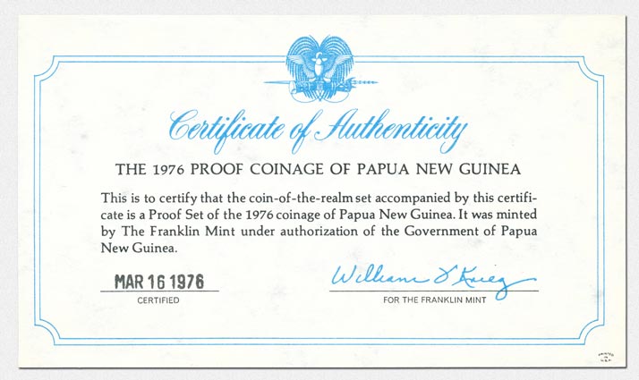 1977年 パプアニューギニア プルーフ 貨幣 セット フランクリン